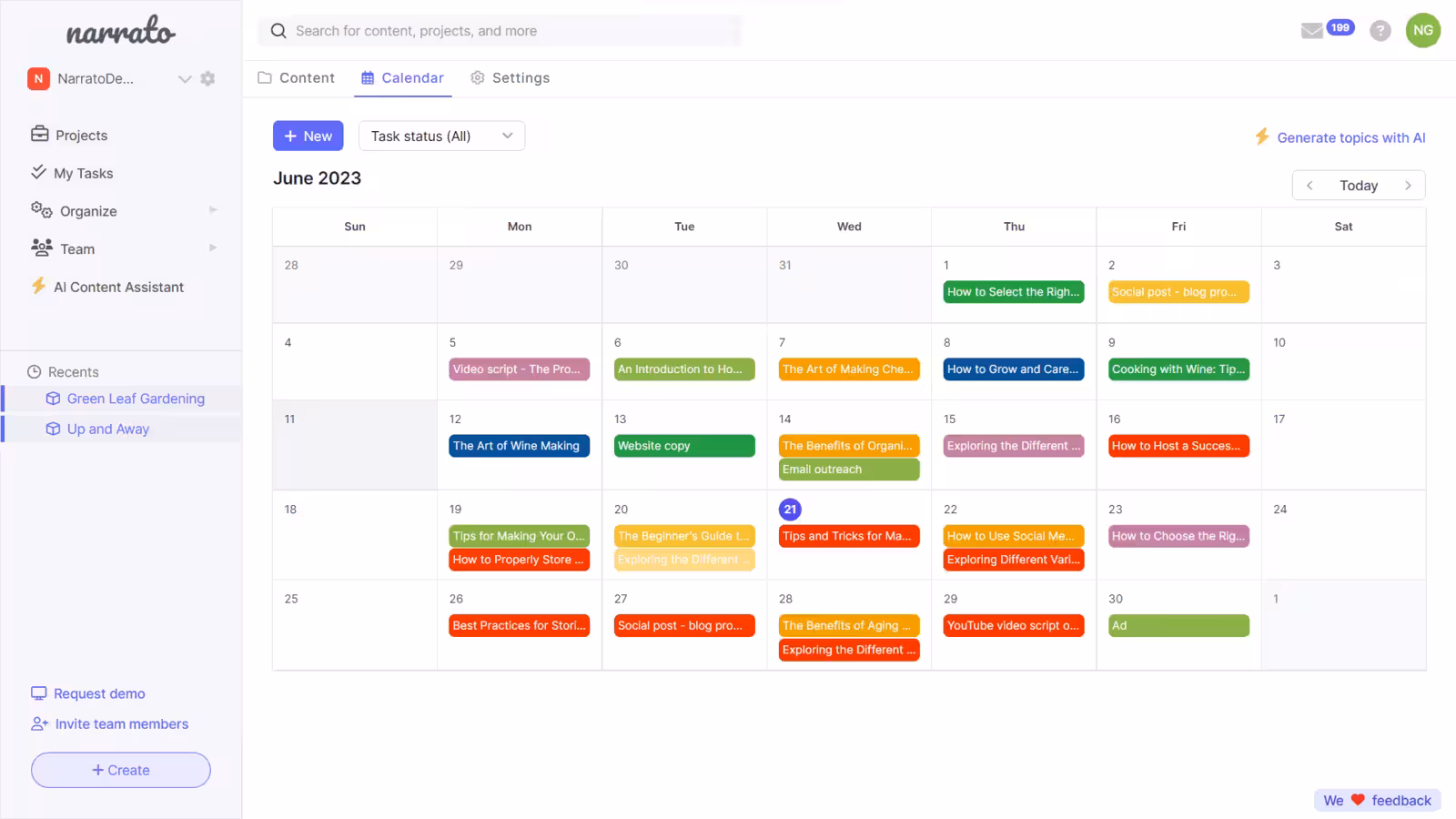 Content Calendar Sample with labelling