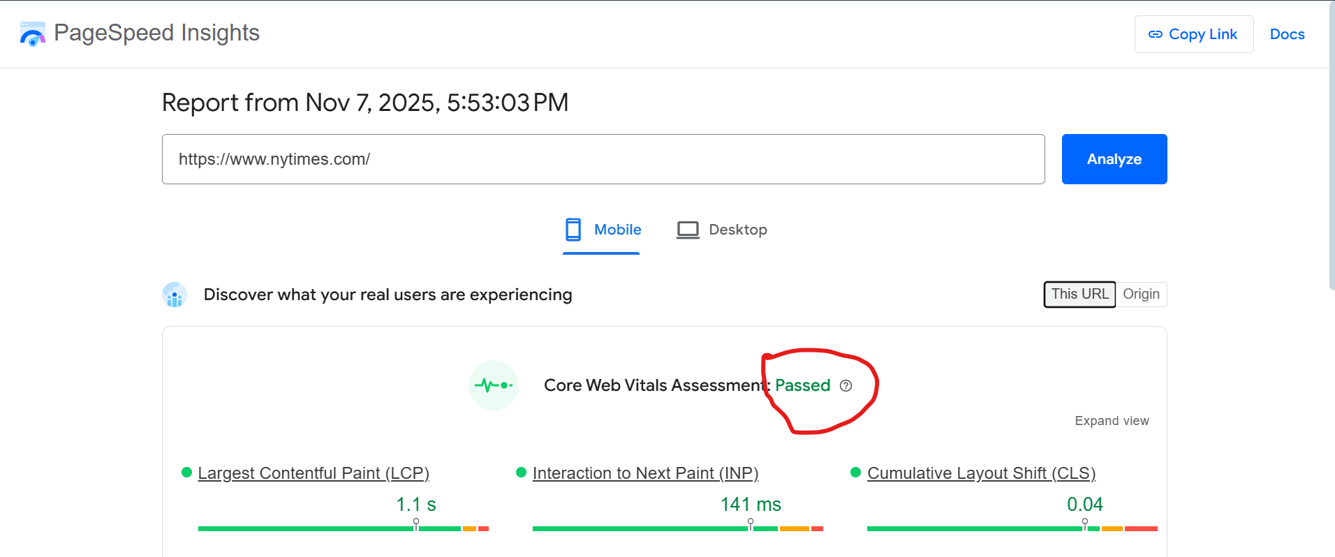 New York times page speed audit