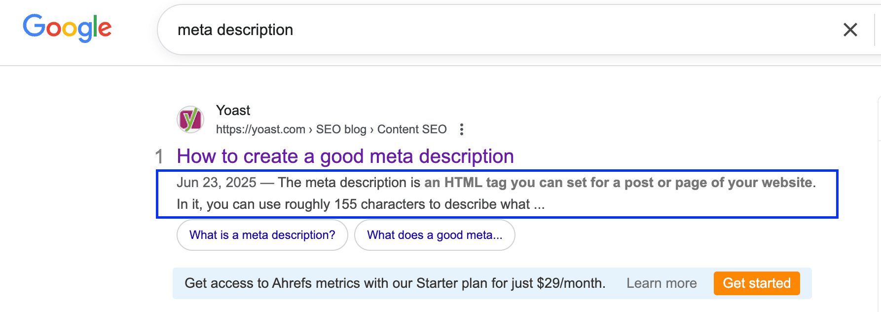 This image showing how meta description looks like for human